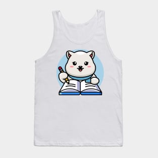 Cute polar bear writing on book with pencil cartoon Tank Top